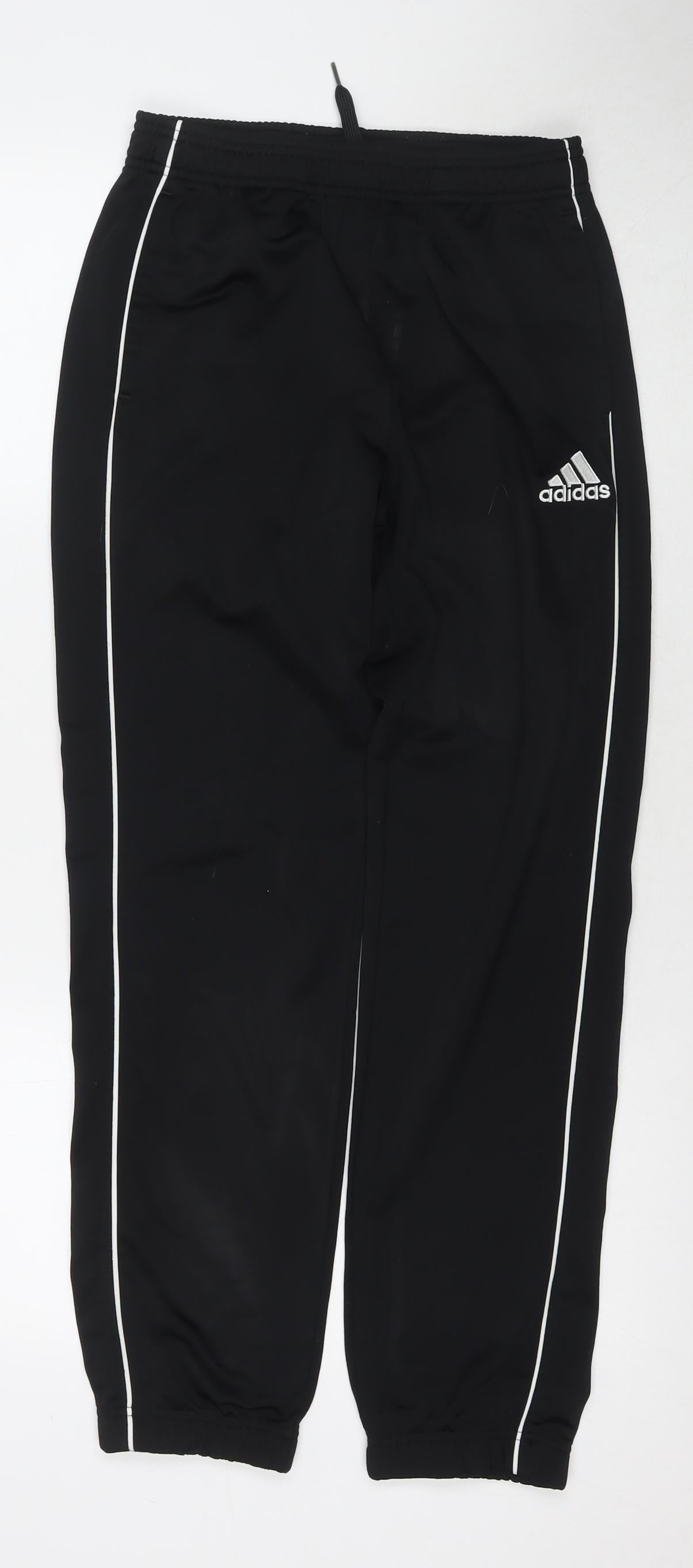 adidas Boys Black Polyester Jogger Trousers Size 13-14 Years L29 in Regular Drawstring