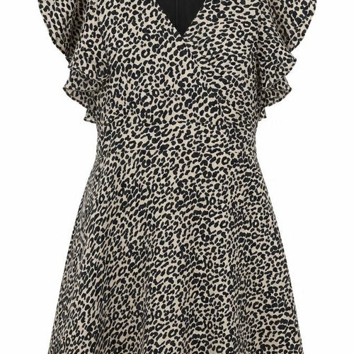 Blue Vanilla Womens Beige Animal Print Polyester Fit & Flare Size 14 V-Neck Zip