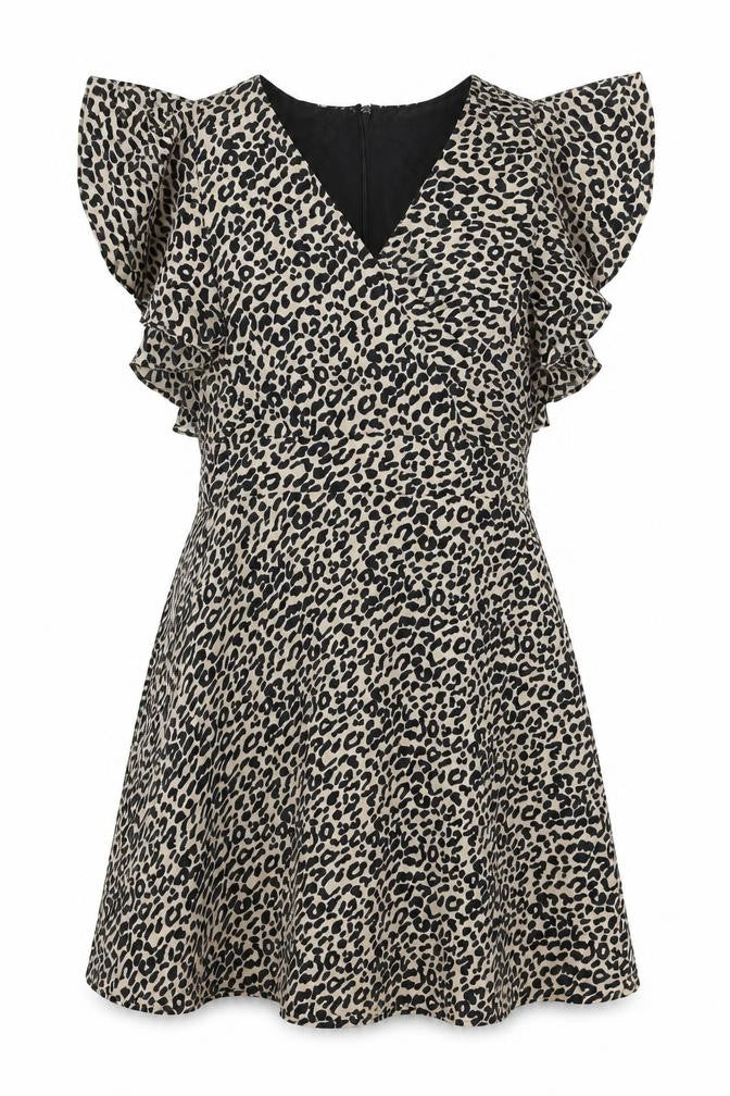 Blue Vanilla Womens Beige Animal Print Polyester Fit & Flare Size 14 V-Neck Zip