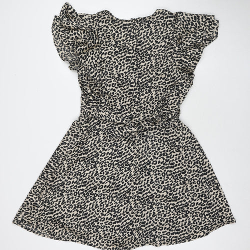 Blue Vanilla Womens Beige Animal Print Polyester Fit & Flare Size 14 V-Neck Zip