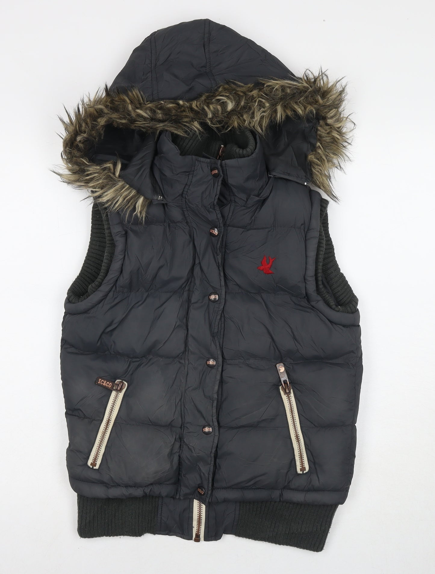 SoulCal&Co Womens Grey Gilet Waistcoat Size 10 Zip