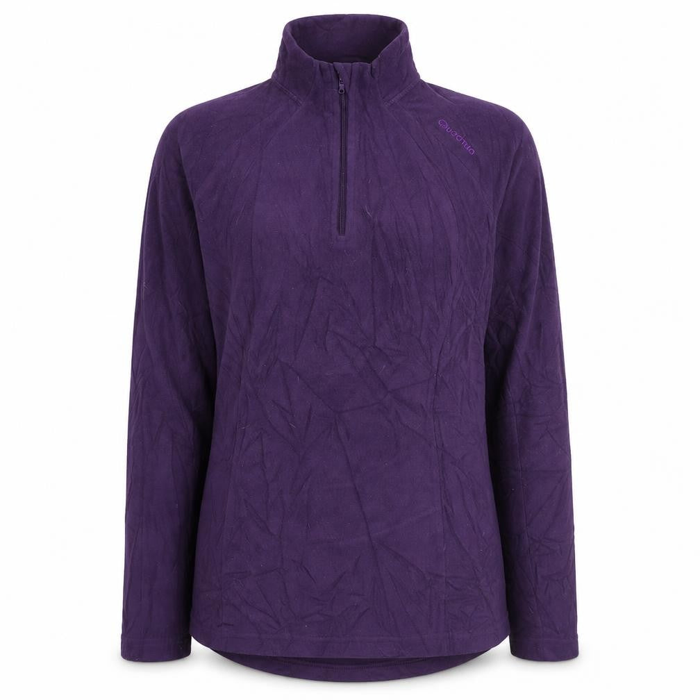 Front view of Quechua women’s purple polyester pullover sweatshirt, size L, pullover