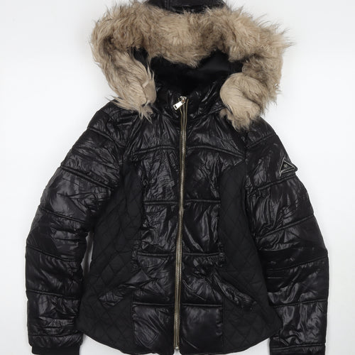 River Island Womens Black Quilted Jacket Size 8 Zip