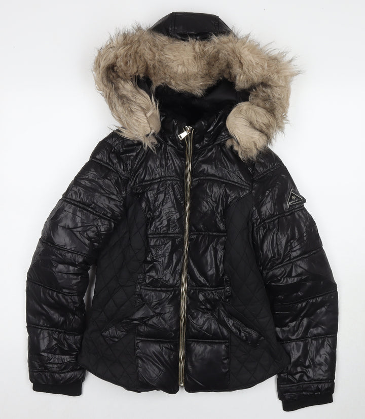 River Island Womens Black Quilted Jacket Size 8 Zip
