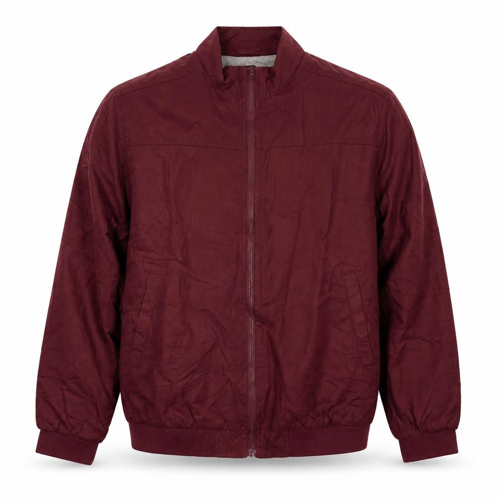 Front view of Atlas men’s red bomber jacket jacket, size M, zip