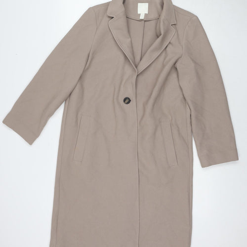 H&M Womens Beige Overcoat Coat Size S Button