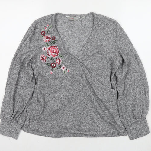 Dorothy Perkins Womens Grey V-Neck Polyester Pullover Jumper Size 12 - Flowers