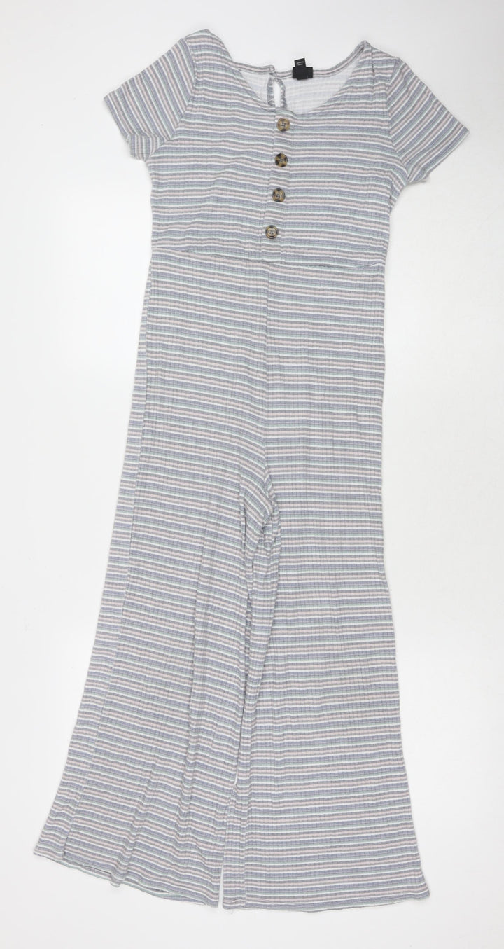 Art Class Womens Grey Striped Viscose Jumpsuit One-Piece Size L L22 in Button - Size 10-12