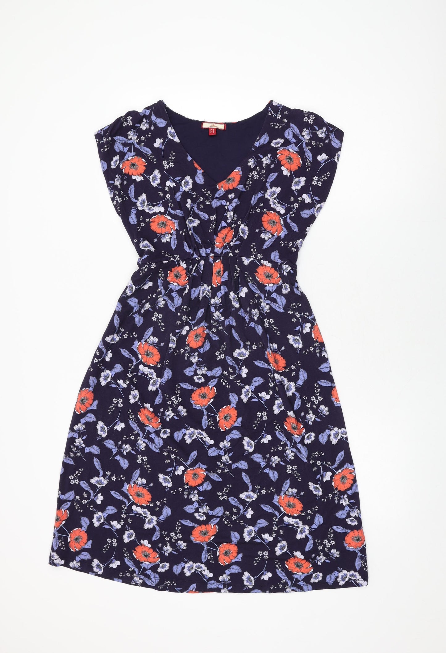 Joe Browns Womens Blue Floral Viscose A-Line Size 10 V-Neck Tie