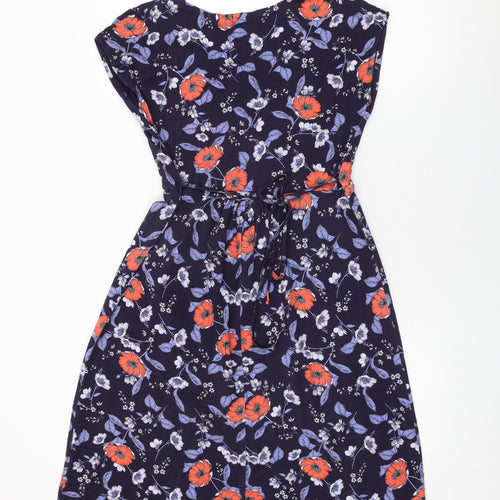 Joe Browns Womens Blue Floral Viscose A-Line Size 10 V-Neck Tie
