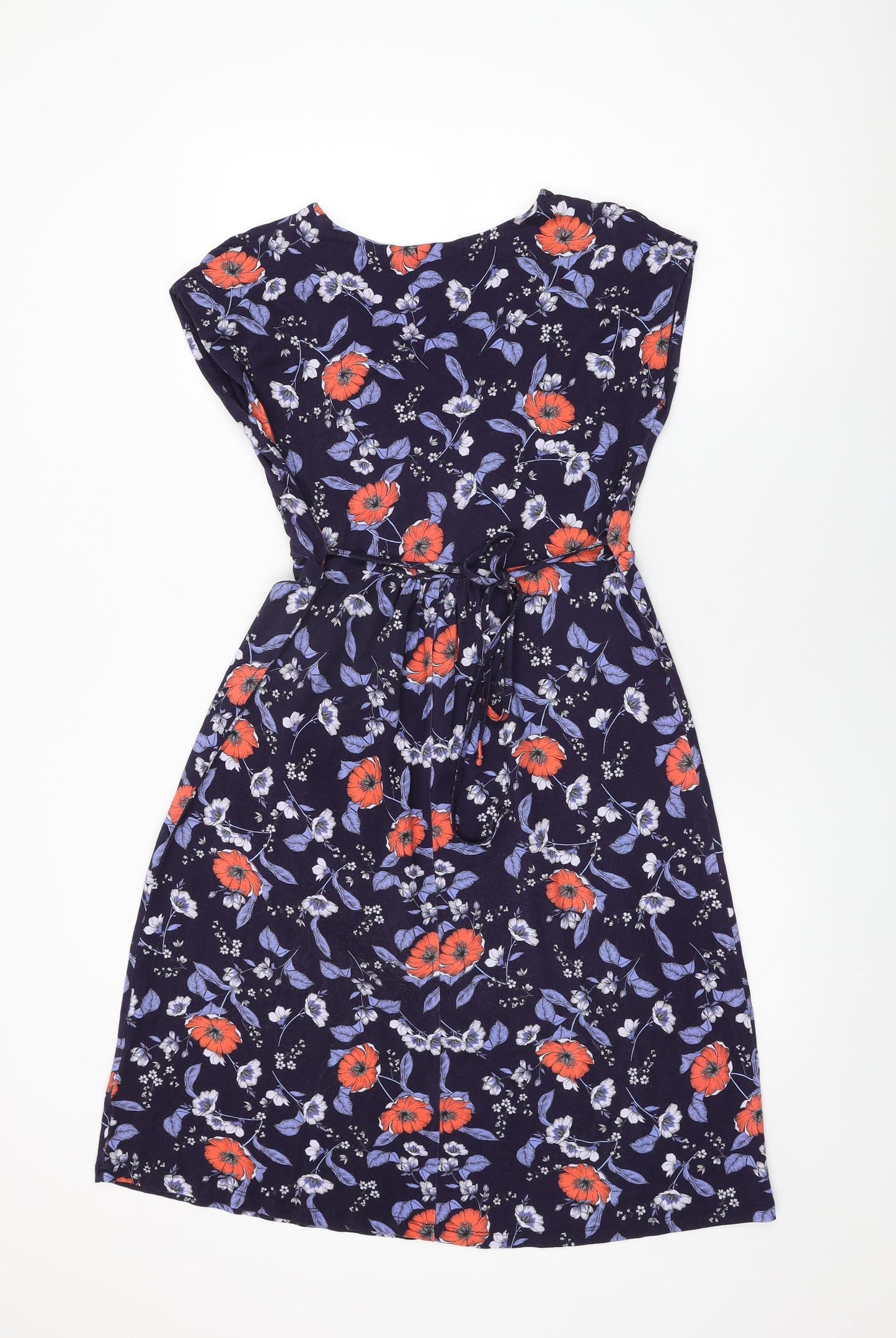 Joe Browns Womens Blue Floral Viscose A-Line Size 10 V-Neck Tie