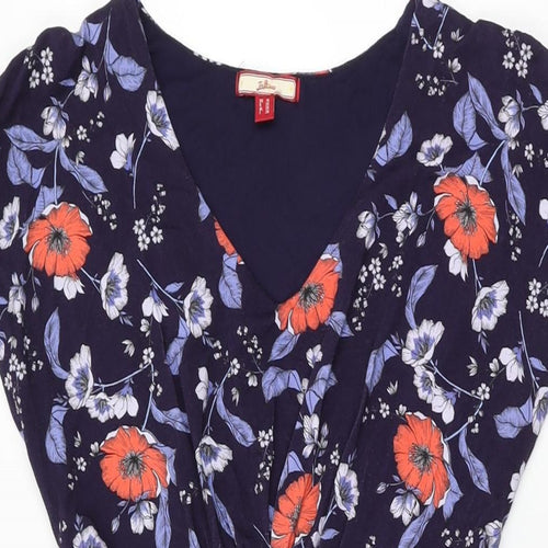 Joe Browns Womens Blue Floral Viscose A-Line Size 10 V-Neck Tie