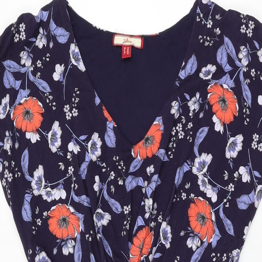Joe Browns Womens Blue Floral Viscose A-Line Size 10 V-Neck Tie