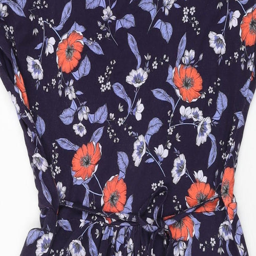 Joe Browns Womens Blue Floral Viscose A-Line Size 10 V-Neck Tie