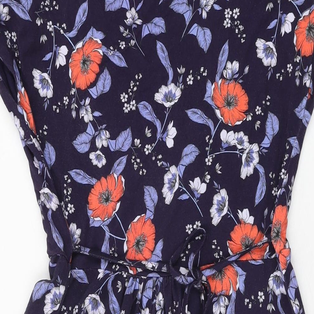 Joe Browns Womens Blue Floral Viscose A-Line Size 10 V-Neck Tie