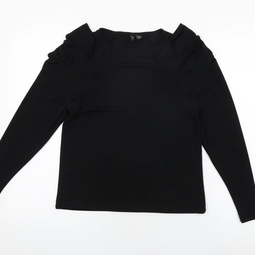 VERO MODA Womens Black Polyester Basic T-Shirt Size S Round Neck - Ruched Sleeves