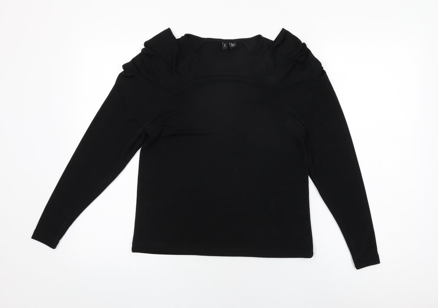 VERO MODA Womens Black Polyester Basic T-Shirt Size S Round Neck - Ruched Sleeves