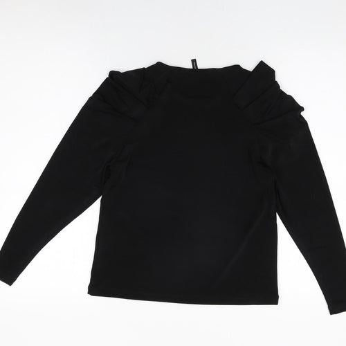 VERO MODA Womens Black Polyester Basic T-Shirt Size S Round Neck - Ruched Sleeves