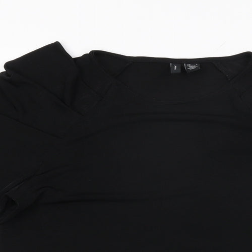 VERO MODA Womens Black Polyester Basic T-Shirt Size S Round Neck - Ruched Sleeves