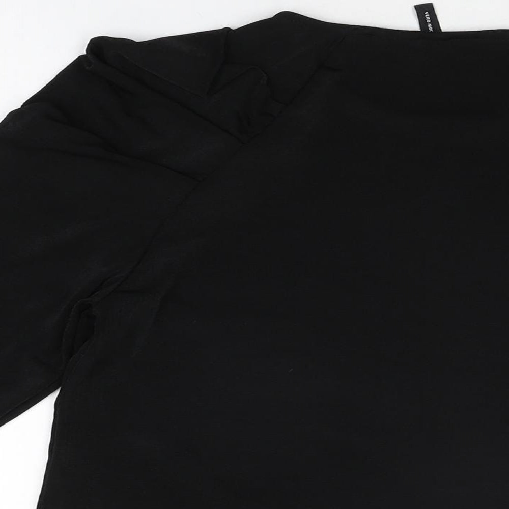 VERO MODA Womens Black Polyester Basic T-Shirt Size S Round Neck - Ruched Sleeves