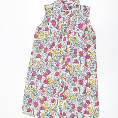 Heyton Womens White Floral Cotton Shift Size 8 Collared Button
