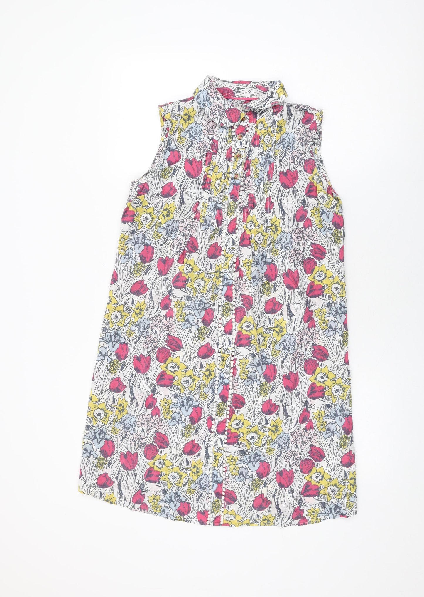 Heyton Womens White Floral Cotton Shift Size 8 Collared Button