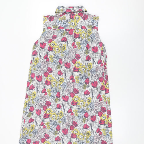 Heyton Womens White Floral Cotton Shift Size 8 Collared Button