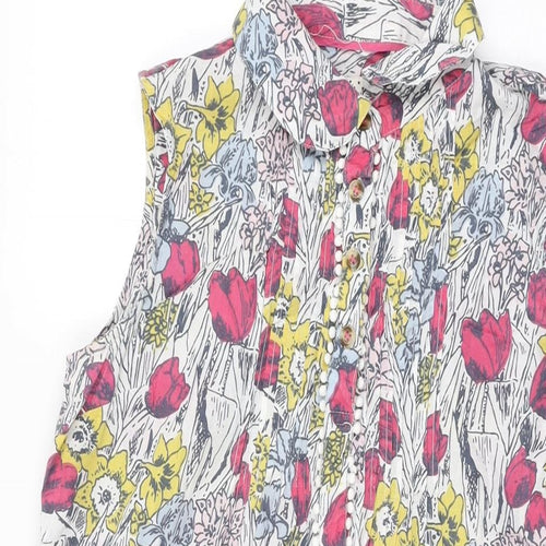 Heyton Womens White Floral Cotton Shift Size 8 Collared Button