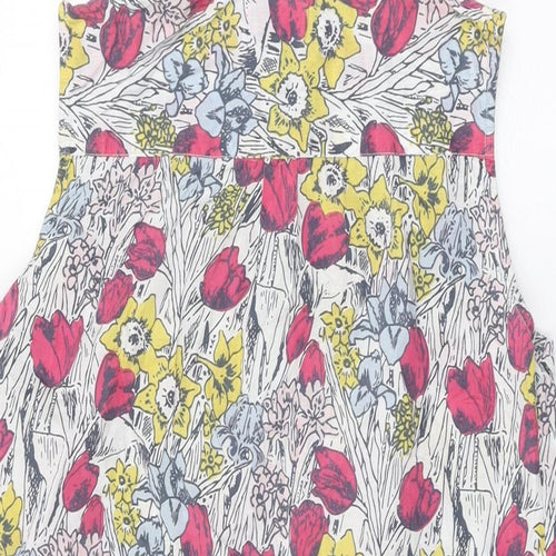 Heyton Womens White Floral Cotton Shift Size 8 Collared Button