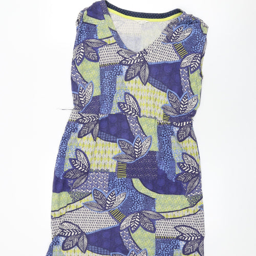 White Stuff Womens Blue Geometric Cotton Shift Size 12 V-Neck Pullover - Leaf Print