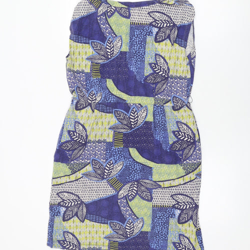White Stuff Womens Blue Geometric Cotton Shift Size 12 V-Neck Pullover - Leaf Print