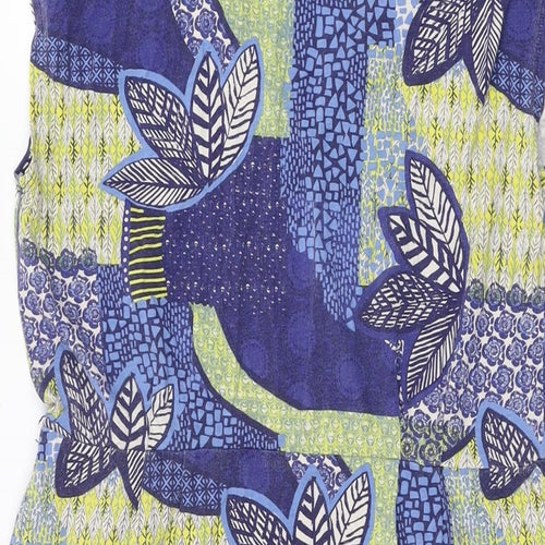 White Stuff Womens Blue Geometric Cotton Shift Size 12 V-Neck Pullover - Leaf Print
