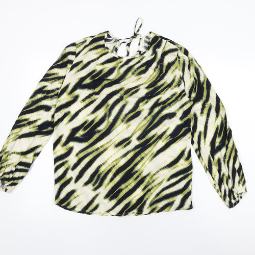 Autograph Womens Ivory Animal Print Cupro Basic T-Shirt Size 8 Round Neck