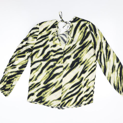 Autograph Womens Ivory Animal Print Cupro Basic T-Shirt Size 8 Round Neck