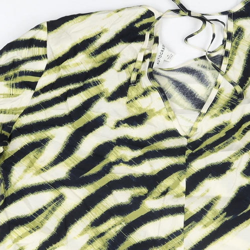Autograph Womens Ivory Animal Print Cupro Basic T-Shirt Size 8 Round Neck