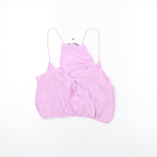 Bershka Womens Purple Viscose Cropped T-Shirt Size S V-Neck