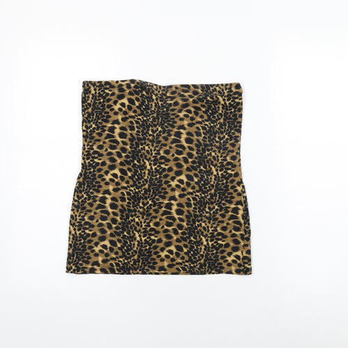 New Look Womens Brown Animal Print Cotton Basic T-Shirt Size M Off the Shoulder - Leopard Print