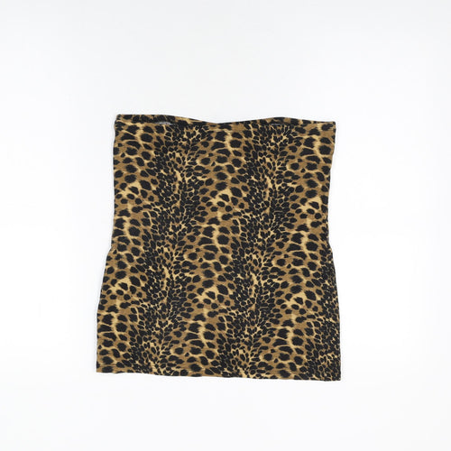 New Look Womens Brown Animal Print Cotton Basic T-Shirt Size M Off the Shoulder - Leopard Print
