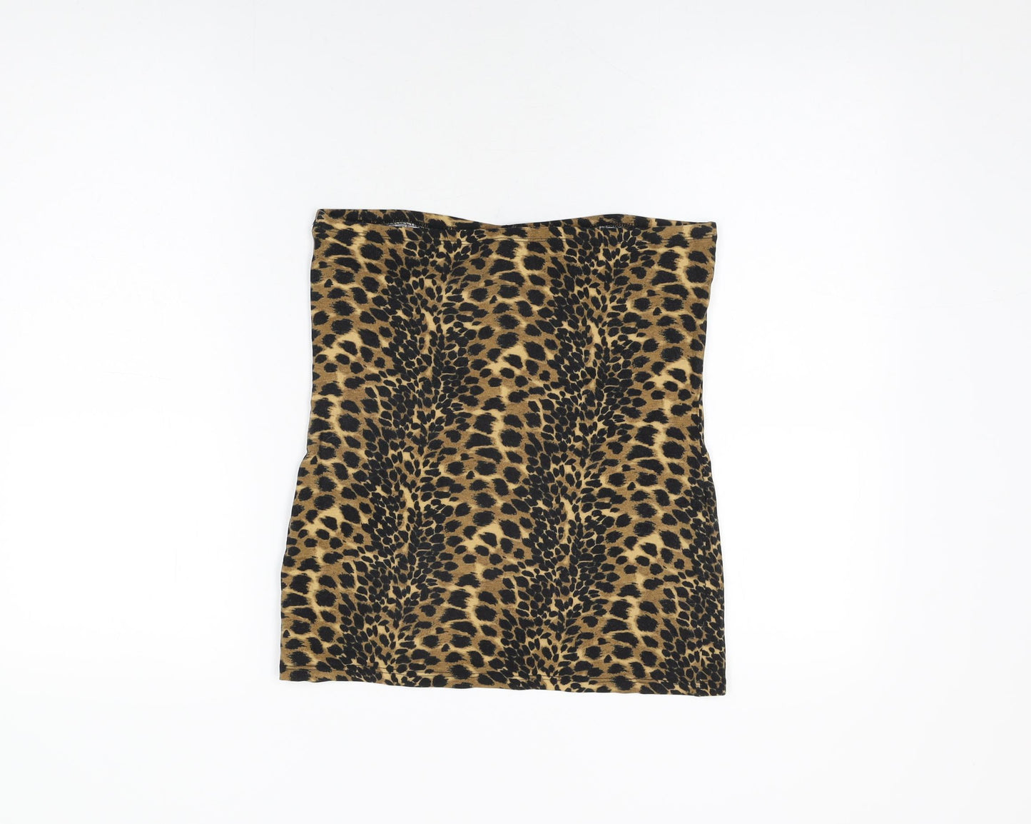 New Look Womens Brown Animal Print Cotton Basic T-Shirt Size M Off the Shoulder - Leopard Print