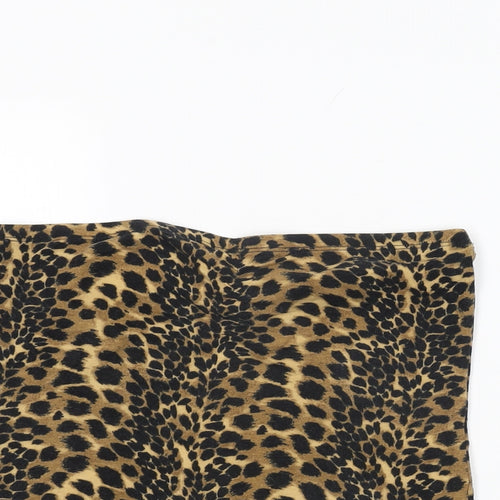 New Look Womens Brown Animal Print Cotton Basic T-Shirt Size M Off the Shoulder - Leopard Print