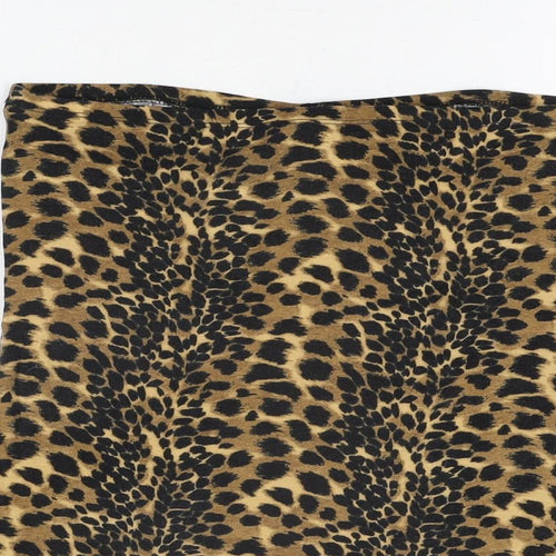 New Look Womens Brown Animal Print Cotton Basic T-Shirt Size M Off the Shoulder - Leopard Print