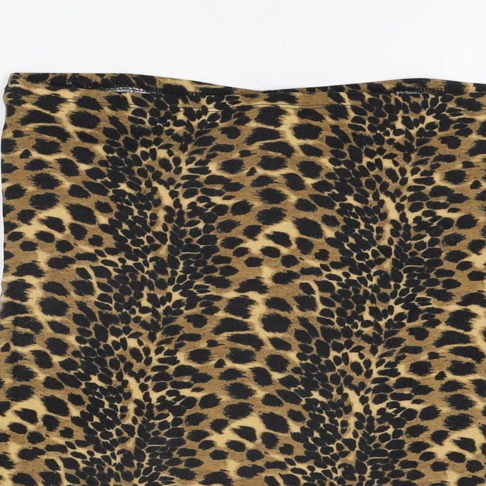 New Look Womens Brown Animal Print Cotton Basic T-Shirt Size M Off the Shoulder - Leopard Print