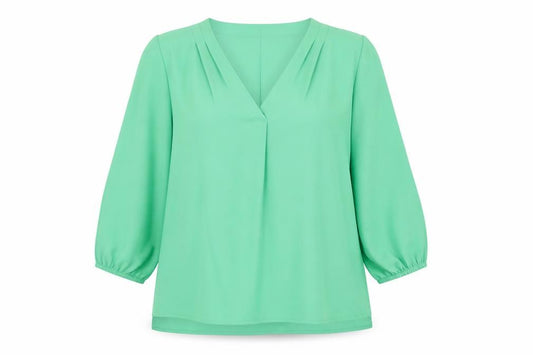 Front view of Via Appia women’s green polyester basic blouse, size UK 14, v-neck