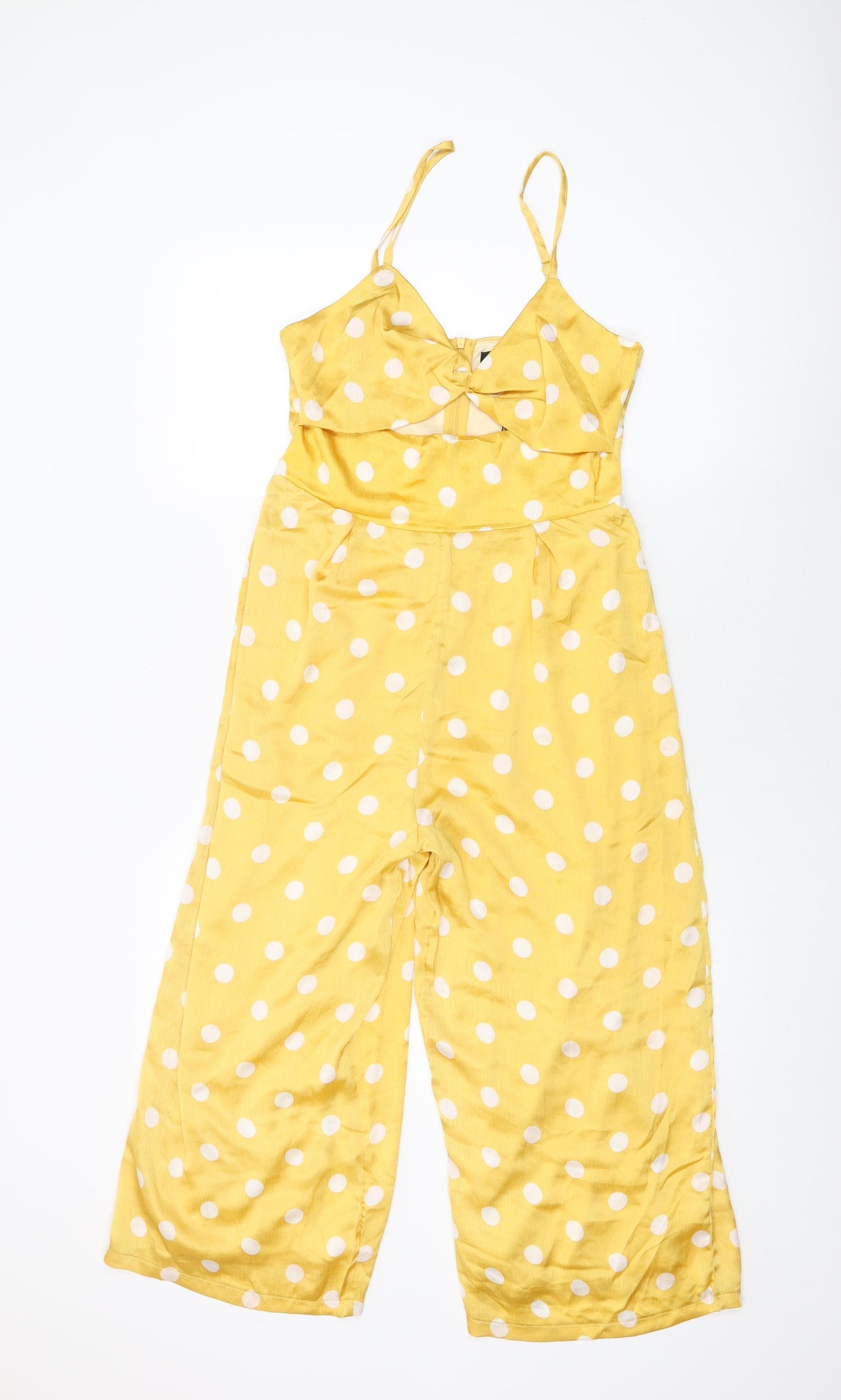 Missguided Womens Yellow Polka Dot Polyester Jumpsuit One-Piece Size 10 L21 in Zip