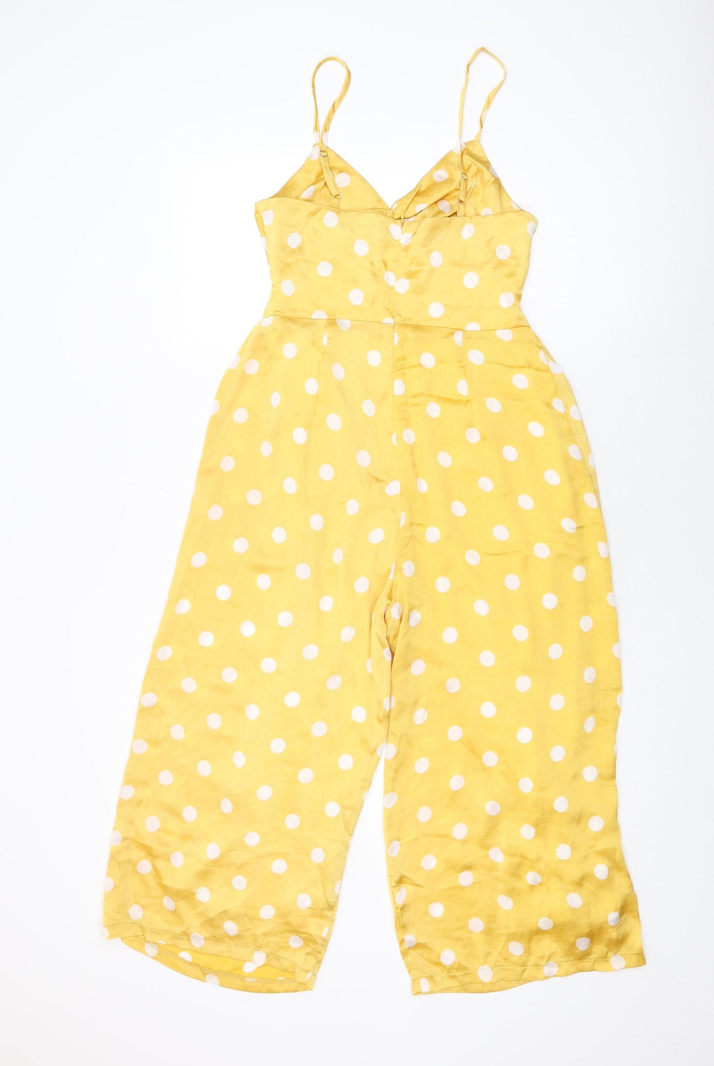 Missguided Womens Yellow Polka Dot Polyester Jumpsuit One-Piece Size 10 L21 in Zip