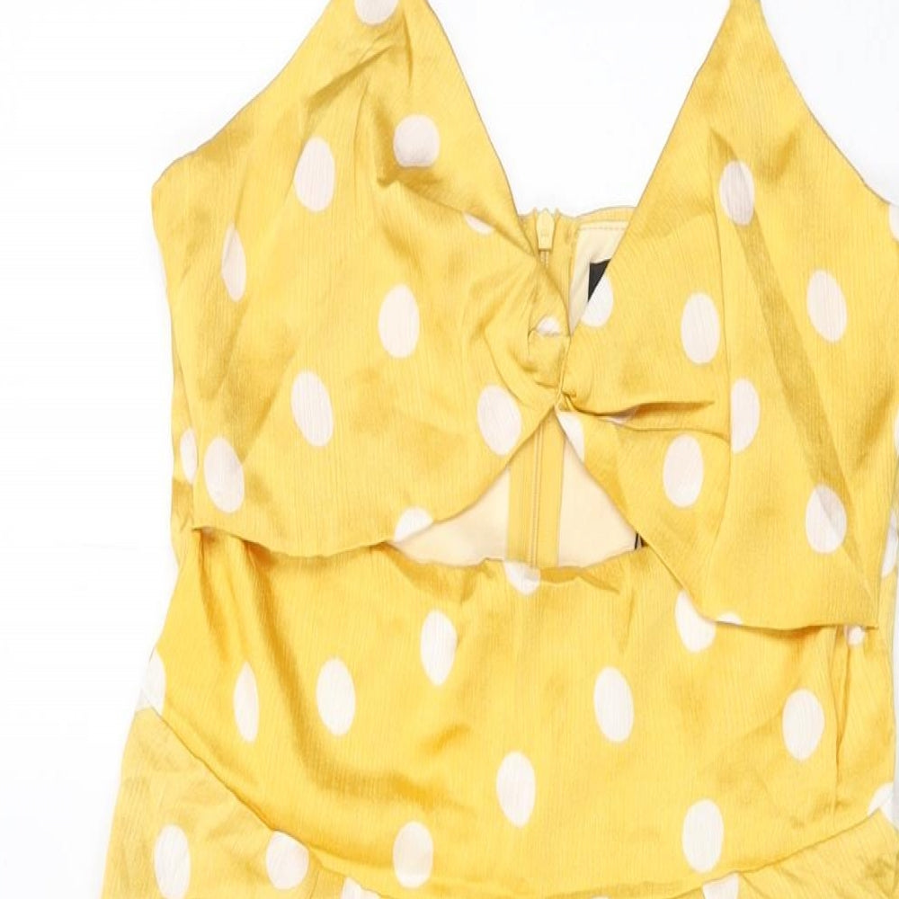 Missguided Womens Yellow Polka Dot Polyester Jumpsuit One-Piece Size 10 L21 in Zip
