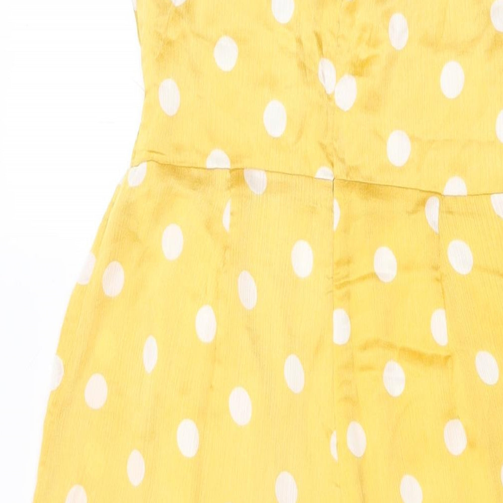 Missguided Womens Yellow Polka Dot Polyester Jumpsuit One-Piece Size 10 L21 in Zip
