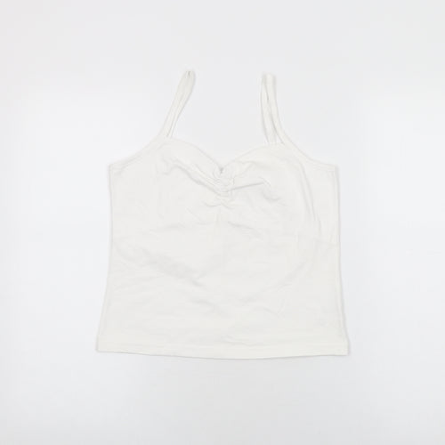 Essentials Womens White Cotton Basic T-Shirt Size 14 V-Neck
