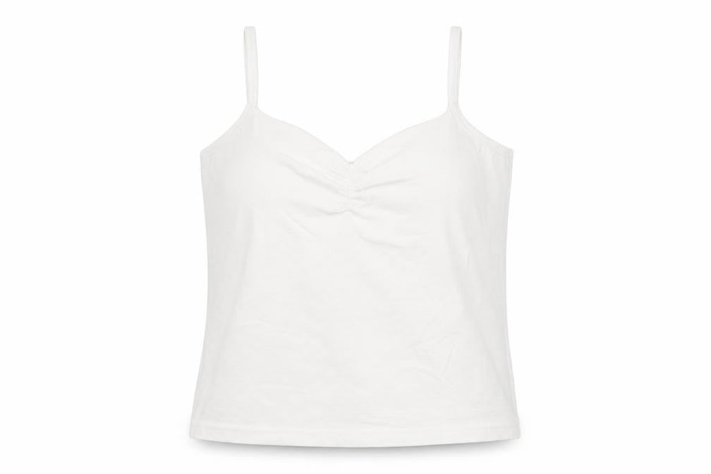 Front view of Essentials women’s white cotton basic t-shirt, size UK 14, v-neck