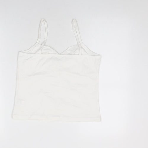 Essentials Womens White Cotton Basic T-Shirt Size 14 V-Neck
